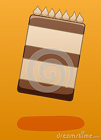 Levitating chocolate cake on a orange background Vector Illustration