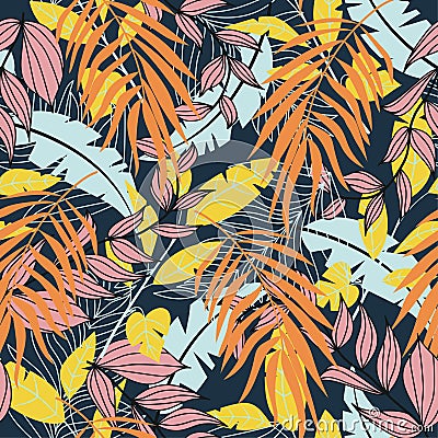 Jungle leaf seamless vector floral pattern background. Trendy summer Hawaii print. Vector design. Jungle print. Floral Vector Illustration