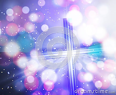 Holy glowing cross, spiritual joy, praying to God Vector Illustration