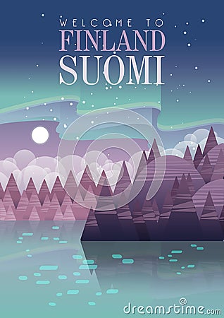 Finland. Travel poster. Suomi postcard. Vector Illustration