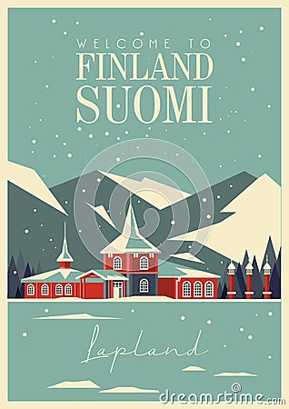 Finland. Travel poster. Welcome to Suomi. Lapland Vector Illustration