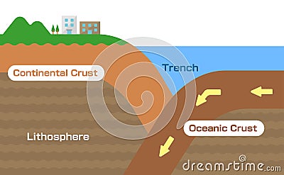 Continental crust and Oceanic crust / English Vector Illustration