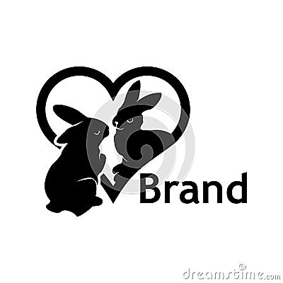 Rabbit love logo, flat design. Vector Illustration on white background Vector Illustration