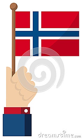 Holding the national flag in hand / Norway Vector Illustration