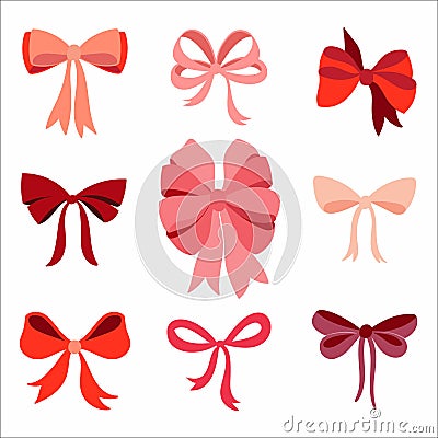 Bow collection with different items isolated on white background Vector Illustration