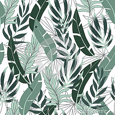 Tropical seamless pattern with colorful and bright plants and leaves. Jungle leaf seamless vector floral pattern background. Vector Illustration