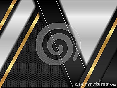 Abstract silver with gold and dark hexagonal modern background Vector Illustration