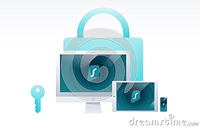 Computer, tablet and phone encrypted Stock Photo