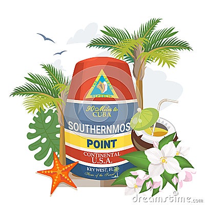 Southernmost Buoy Point Key West Vector Illustration