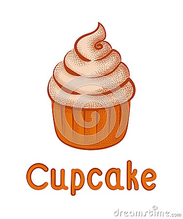 Image of cupcake with cream using pointillism technique. Vector Illustration