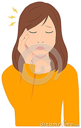 Young asain woman vector illustration upper body,waist up / headache, migrane Vector Illustration