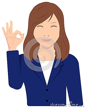 Young asian business woman vector illustration upper body, waist up / ok sign with smiling Vector Illustration