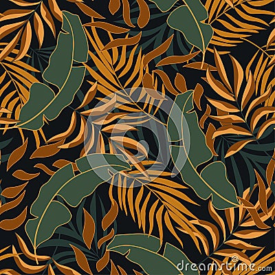 Abstract seamless tropical pattern with colorful plants and leaves. Jungle leaf seamless vector floral pattern background. Vector Illustration