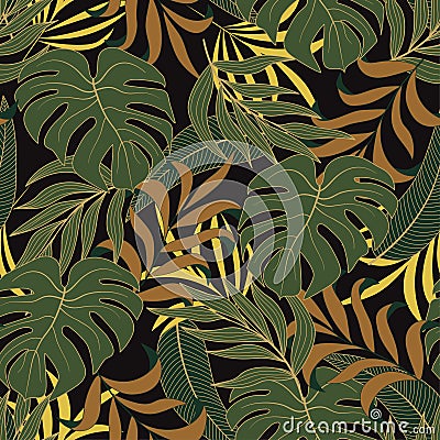 Abstract seamless tropical pattern with colorful plants and leaves. Jungle leaf seamless vector floral pattern background. Stock Photo