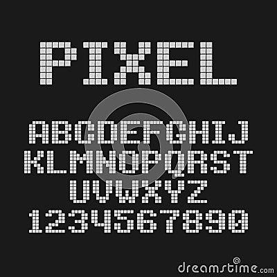 Pixel flat font. Font for pixel games, digital displays. Vector Illustration