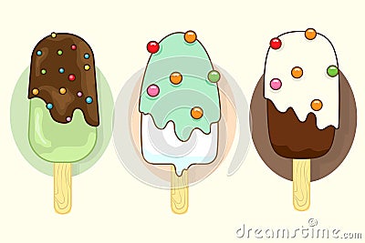 Three ice cream, flat design vector Vector Illustration