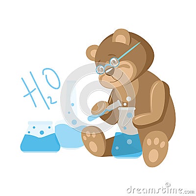 Animals and professions. The bear is a scientist. Bear chemist Vector Illustration