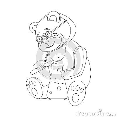 Animals and professions. The bear is a scientist. Coloring book for children Vector Illustration