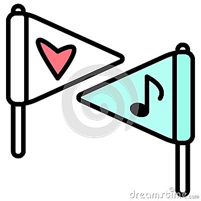 Triangular signal flags. Love and music Stock Photo