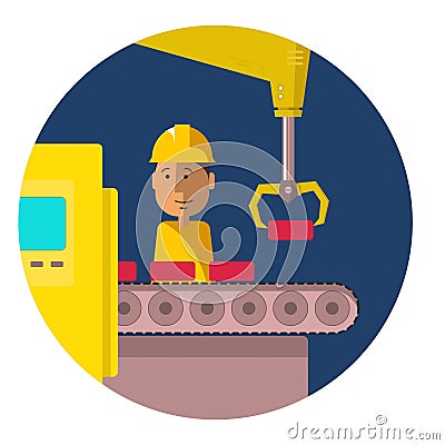 A worker is supervising the automated indutry Stock Photo