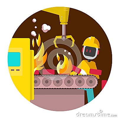 A robot is feared about the accident in an industry Vector Illustration