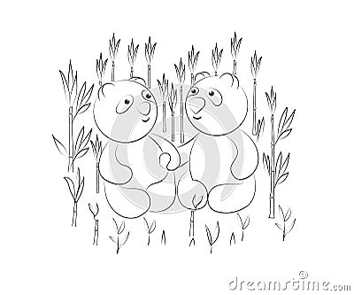 Pandas in love. Contour image. Vector Illustration