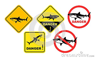 Shark danger sign. Isolated shark on white background Vector Illustration