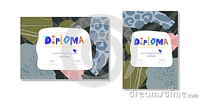 Horizontal and vertical Diploma template for kids Vector Illustration