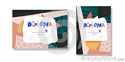 Horizontal and vertical Diploma template for kids. Vector Illustration