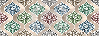 Vintage seamless damask pattern. Colorful Tile in Turkish style. Hand drawn floral background. Wallpaper in Victorian style. Islam Stock Photo
