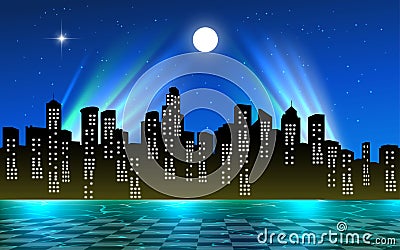 View of city in the night Vector Illustration