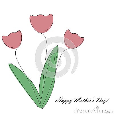 Happy mothers day card pink flower tulip design vector Vector Illustration