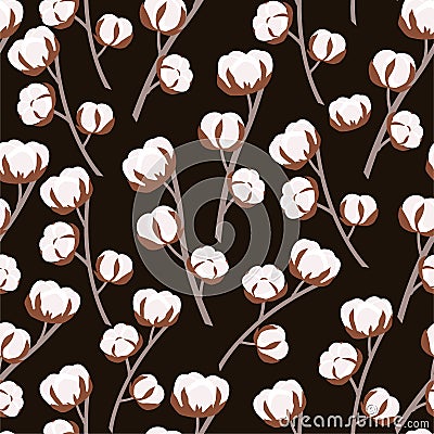 Pattern with cotton bolls and branches. Vector seamless texture. Stock Photo