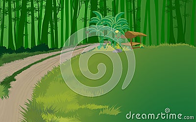 view of road in forest Vector Illustration