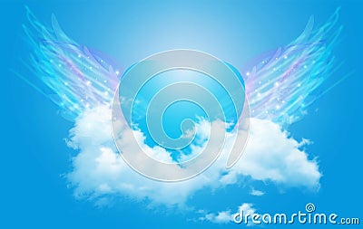 Spiritual guidance, Angel of light and love doing a miracle on sky, rainbow angelic wings Stock Photo