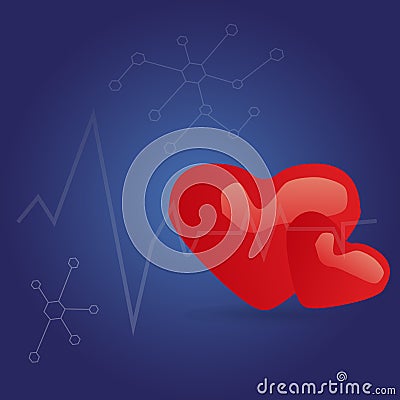 Heart, medical cardiological banner, human heartbeat, volumetric red heart on a blue background Stock Photo