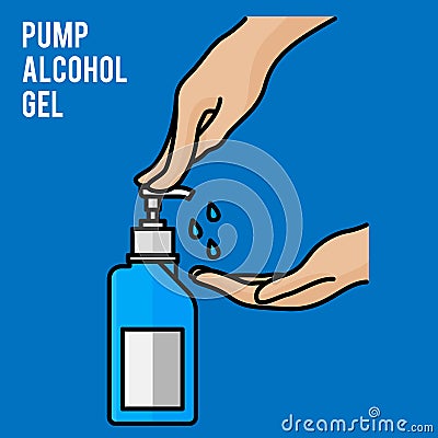 Pump alcohol gel Hand sanitizer Alcohol-based hand rub. Rubbing alcohol. Wall mounted soap dispenser. Wall hanging hand wash conta Vector Illustration