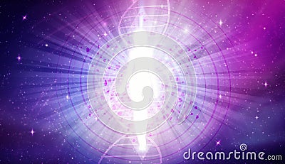 Spiritual energy power, violet flame power, DNA spiral, Universe fractals, portal Stock Photo