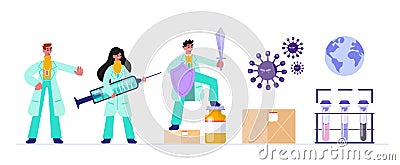 Epidemiology medical set chemistry laboratory workers, Vector Illustration