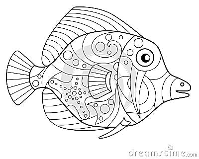 Fish - ocean inhabitant antistress coloring - vector linear picture for coloring. Tropical fish - for a coloring book on a monk th Vector Illustration