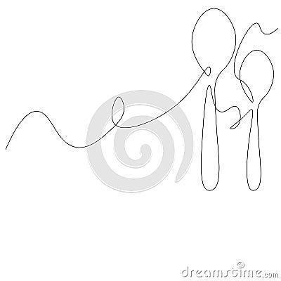 Spoons silhouette line drawing, vector Vector Illustration