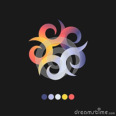 Five gradient twirls twisted in a oriental ornament Vector Illustration