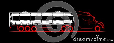 Milk tanker, petrol tanker simple side view schematic image on a black background Vector Illustration