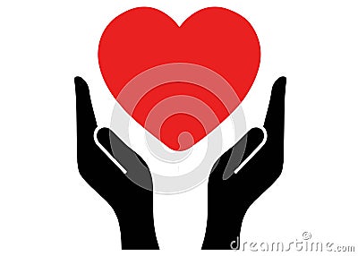 Red heart in black hands. Vector Illustration