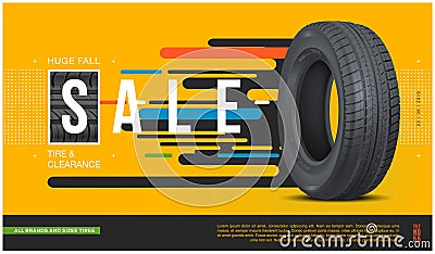 Tire sale flyer. Realistic vector car rubber. Promo action. Banner car tire. Web design. Shop coupon, discount. Promo. Information Vector Illustration