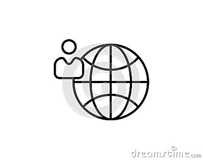 Globe symbol. Planet Earth or internet browser sign. Outline modern design element. Simple black flat vector icon with. Cartoon Illustration