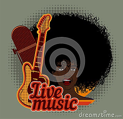 Woman soul singer. Afro hairstyle. Vector image. Jazz and blues music. Vintage poster Vector Illustration
