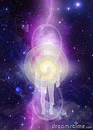 Spiritual energy power, violet flame power, infinity symbol,solar system, universal portal Stock Photo
