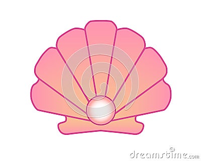 Pink Shell-scallop with a pearl - vector full color picture. Clam with pearls. Vector Illustration