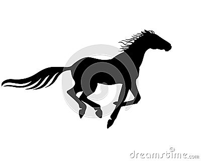 Horse. Vector black Silhouette of a galloping horse - sign for a pictogram or logo. Fast running horse - icon. Vector Illustration